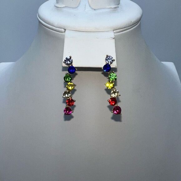 Pride Rainbow 🌈 Rhinestone Linear Earrings - Picture 1 of 4